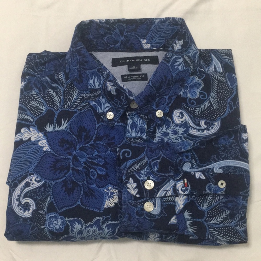 Tommy Hilfiger Men's Blue Navy Floral Shirt Size M